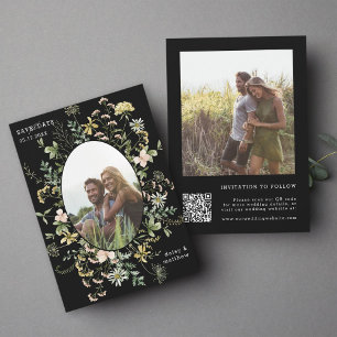 Wildblomma Ram 2 Photo Bröllop QR Code Black Spara Datumet