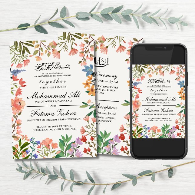 Wildblomma Ram Muslim Bröllop Nikah Walima Inbjudningar (Skapare uppladdad)