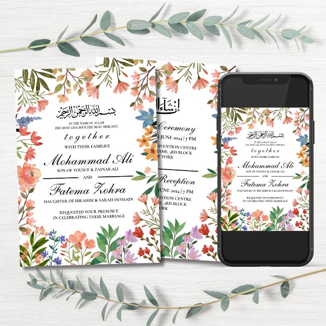 Wildblomma Ram Muslim Bröllop Nikah Walima Inbjudningar (Skapare uppladdad)