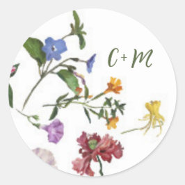 Wildblomma Ram Rustic Boho Bröllop Runt Klistermärke