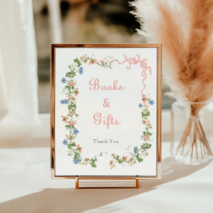 Wildblomma Rosa Bow Baby Shower Bokar och Getter Poster