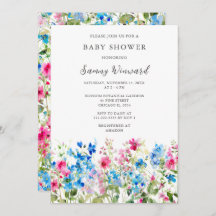 Wildblomma Rosa och Blue Blommigt Baby Shower