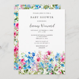 Wildblomma Rosa och Blue Blommigt Baby Shower Inbjudningar