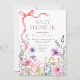 Wildblomma Rosa Ribbon Baby Shower Inbjudningar