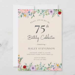 Wildblomma Rustic Boho 75:e Birthday Simple Beige Inbjudningar
