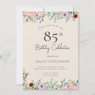 Wildblomma Rustic Boho 85 Birthday Simple Beige Inbjudningar