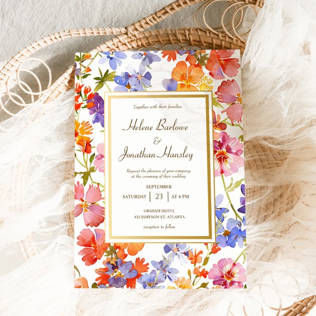 Wildblomma Rustic Boho Blommigt Elegant bröllop Inbjudningar (Wildflower Rustic Boho Floral Elegant Wedding Invitation)