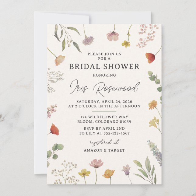 Wildblomma Rustic Boho Bridal Shower-inbjudan Inbjudningar (Framsida)