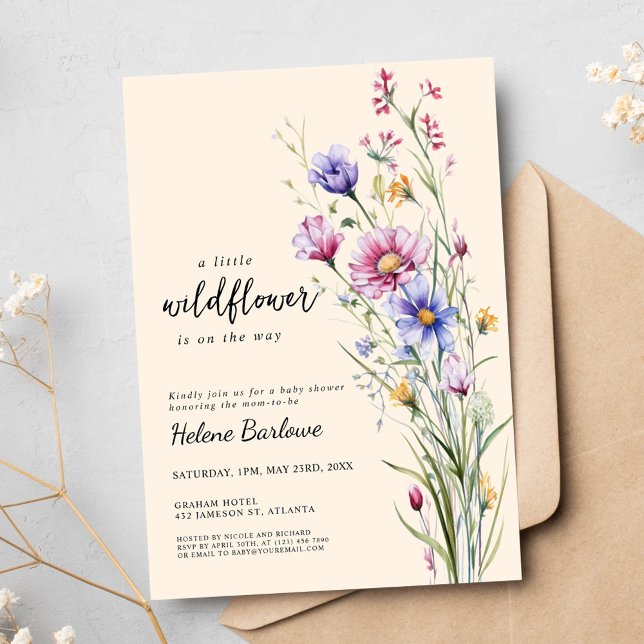 Wildblomma Rustic Boho Neutralt Blommigt Baby Show Inbjudningar (Wildflower Rustic Boho Neutral Floral Baby Shower Invitation)