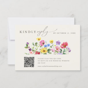 Wildblomma Rustic Chic Blommigt Boho Bröllop QR-ko OSA Kort