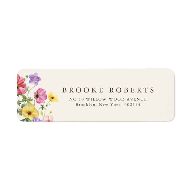 Wildblomma Rustic Chic Blommigt Boho Land Adress Returadress Etikett (Framsidan)