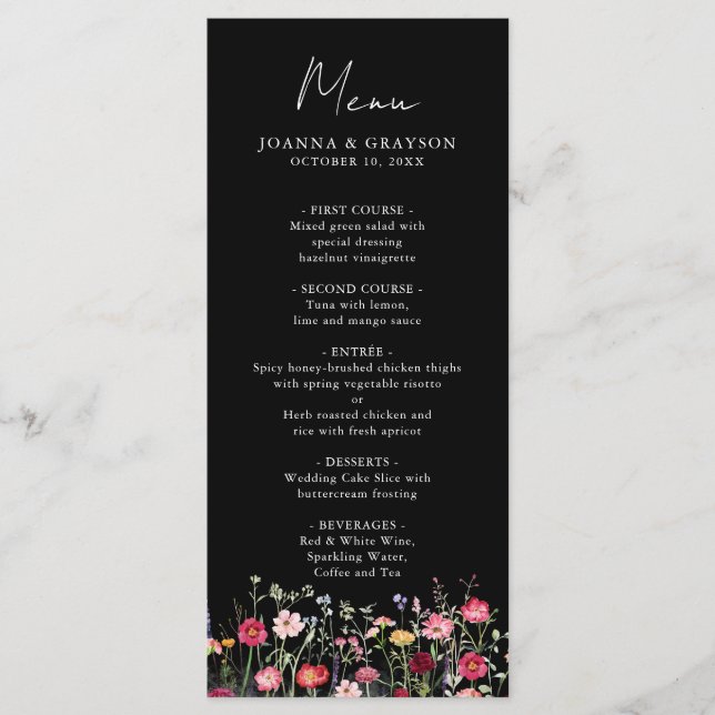 Wildblomma Rustic Land Blommigt Garden Wedding Meny (Framsida)