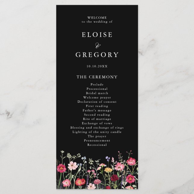 Wildblomma Rustic Land Blommigt Garden Wedding Program (Framsida)