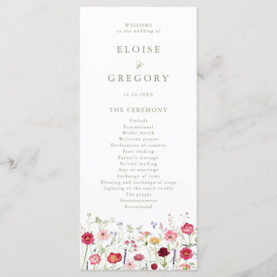 Wildblomma Rustic Land Blommigt Garden Wedding Program