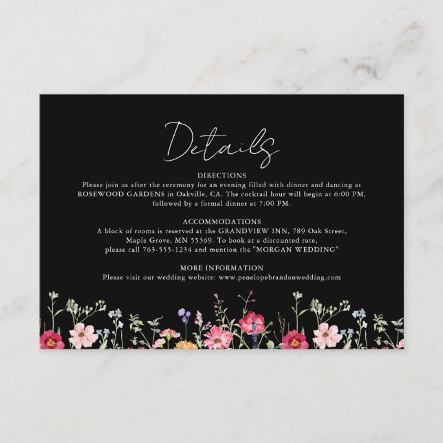 Wildblomma Rustic Land Blommigt Garden Wedding Tilläggskort (Framsida)