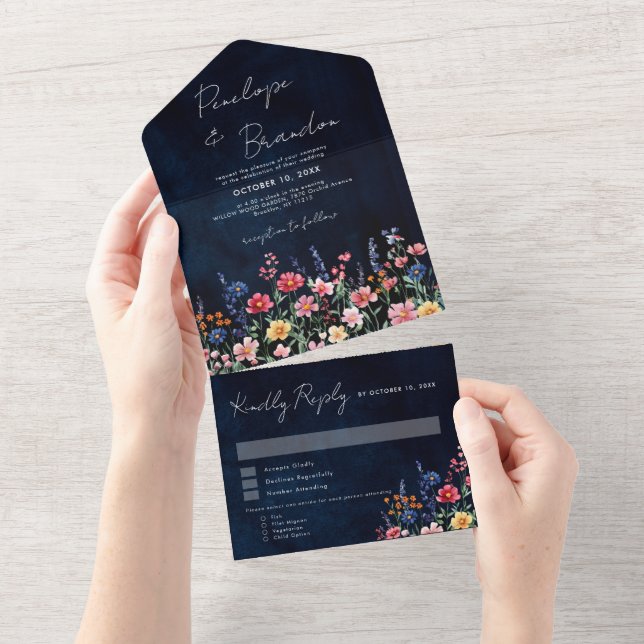 Wildblomma Rustic Land Boho Blommigt Navy Bröllop (Avrivbar del)