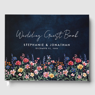 Wildblomma Rustic Land Boho Blommigt Navy Bröllop Gästböcker