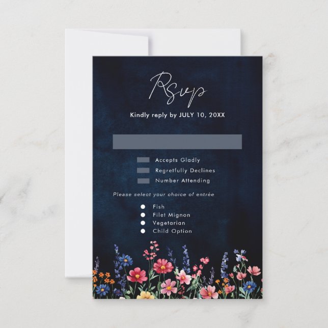 Wildblomma Rustic Land Boho Blommigt Navy Bröllop OSA Kort (Framsida)