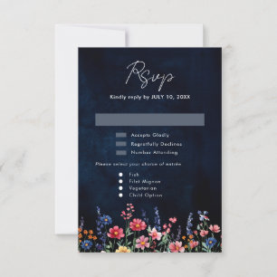 Wildblomma Rustic Land Boho Blommigt Navy Bröllop OSA Kort