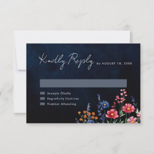 Wildblomma Rustic Land Boho Blommigt Navy Bröllop OSA Kort