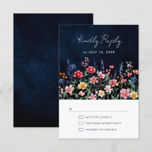 Wildblomma Rustic Land Boho Blommigt Navy Bröllop OSA Kort
