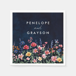 Wildblomma Rustic Land Boho Blommigt Navy Bröllop Pappersservett