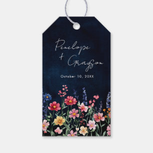 Wildblomma Rustic Land Boho Blommigt Navy Bröllop Presentetikett