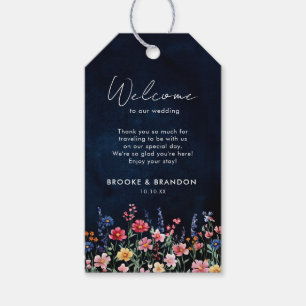 Wildblomma Rustic Land Boho Blommigt Navy Bröllop Presentetikett