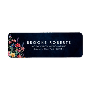 Wildblomma Rustic Land Boho Blommigt Navy Bröllop Returadress Etikett