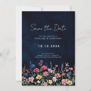 Wildblomma Rustic Land Boho Blommigt Navy Bröllop Spara Datumet