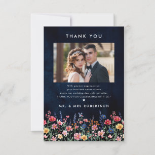Wildblomma Rustic Land Boho Blommigt Navy Bröllop Tack Kort