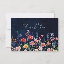 Wildblomma Rustic Land Boho Blommigt Navy Bröllop Tack Kort