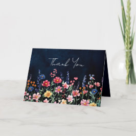 Wildblomma Rustic Land Boho Blommigt Navy Bröllop Tack Kort