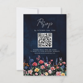Wildblomma Rustic Land Boho Blommigt Navy QR-kod OSA Kort