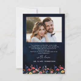 Wildblomma Rustic Land Boho Navy Bröllop Photo Tack Kort