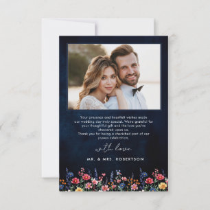 Wildblomma Rustic Land Boho Navy Bröllop Photo Tack Kort