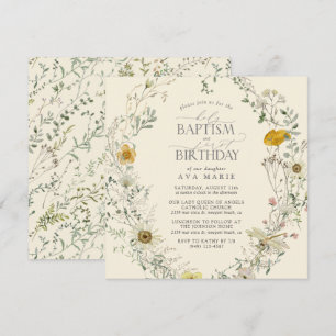 Wildblomma Saptism Baptism 1:a födelsedag Inbjudningar