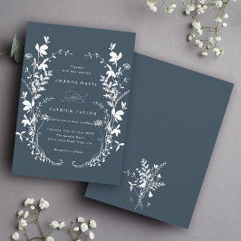 Wildblomma Silhouette Wandan Bröllop Navy Blue Inbjudningar