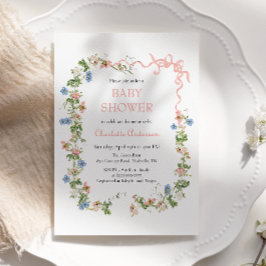 Wildblomma Sommar Rosa Bow Baby Shower Inbjudningar