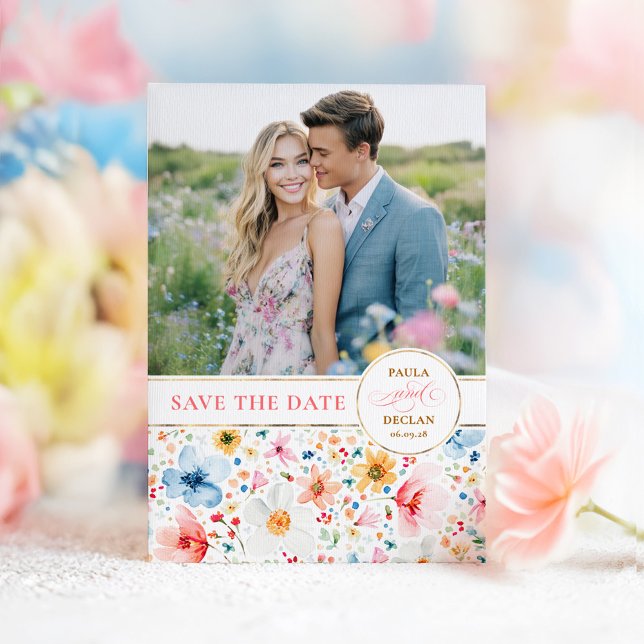 Wildblomma Spara datumfotokortet Datumet (Wildflowers Save the Date Photo Card)