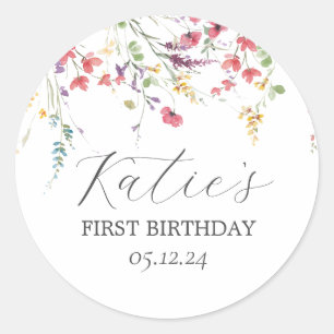 Wildblomma Sticker, Wildbloms Birthday Sticker Runt Klistermärke