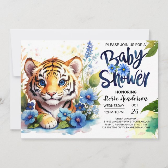 Wildblomma Stollig Tiger Unge Baby Shower Inbjudningar (Framsida)