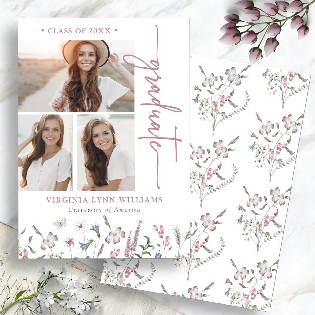 Wildblomma Studenten Photo Meddelande (Watercolor Wildflower Graduation Photo Announcement by Painted Paperie
)