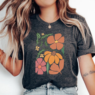 Wildblomma T-Shirt, Garden Tee, Retro Women Shirts T Shirt