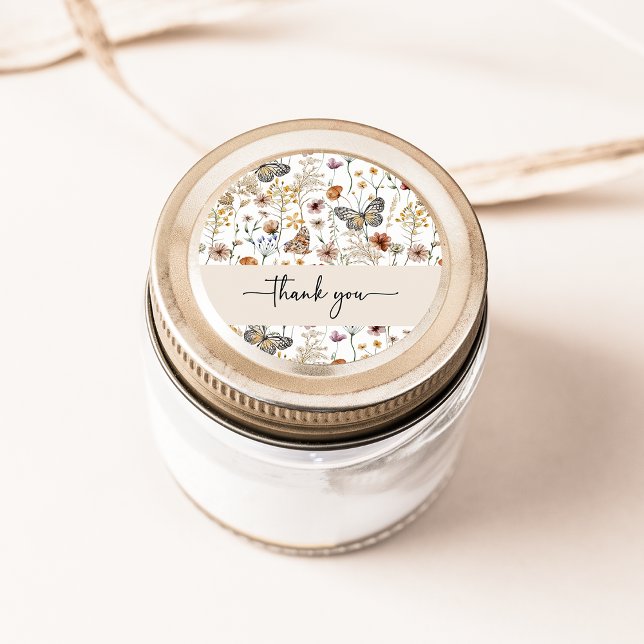 Wildblomma Tack Sticker Runt Klistermärke (Boho Wildflower Thank You Sticker by Painted Paperie
)