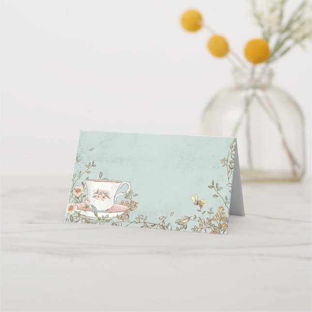 Wildblomma Tea Party Birthday Placeringskort (Framsida)