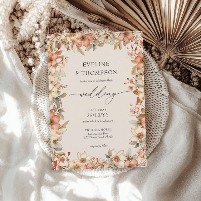 Wildblomma Terracotta Blommigt Watercolor Bröllop Inbjudningar (Wildflower Terracotta Floral Watercolor Wedding Invitation)