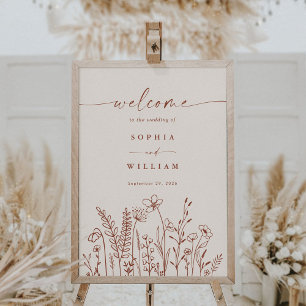 Wildblomma Terracotta Fall Wedding Välkomsttecken Poster