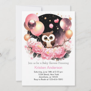 Wildblomma Uggla Woodland Rosa Girl Baby Shower Inbjudningar