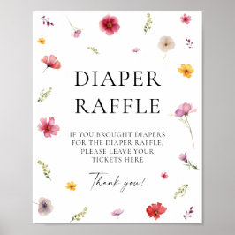 Wildblomma Vår Baby Shower Diaper Raffle Game Poster